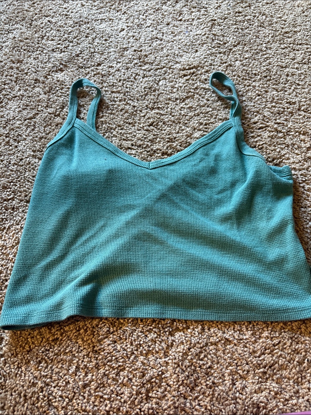 American Eagle Outfitters Ribbed V-Neck Camisole in Teal Blue